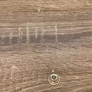 Signed RSE Sterling Silver Gold Wash Green Stone Circles Pendant Necklace
